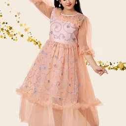 KRISHTINA Girls Embroidered Net Fit & Flare Maxi Dress-image-20