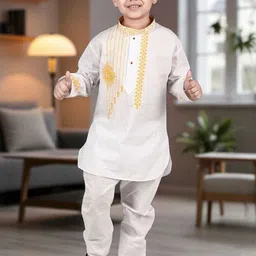 NEW GEN Boys Ethnic Motifs Embroidered Regular Kurta with Pyjamas-picture-5