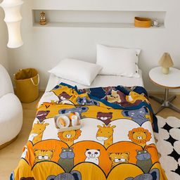 JC HOME White & Orange Cartoon Characters AC Room 350 GSM Single Bed Quilt-image-83