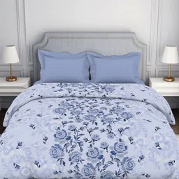 SPACES White & Blue Floral Printed Pure Cotton Double Bed Comforter-image-91