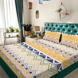 KLOTTHE Multi Geometric 300 TC Cotton Blend Double Bedsheet-picture-21