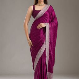 Koskii Wine Embellished Satin Saree-image-13