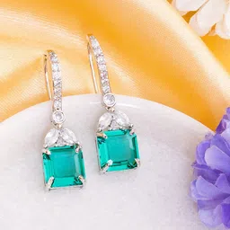 Manikya Rhodium-Plated American Diamond Studded Square Drop Earrings-26