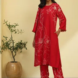 Biba Floral Printed Regular Straight Kurta with Trousers-picture-41