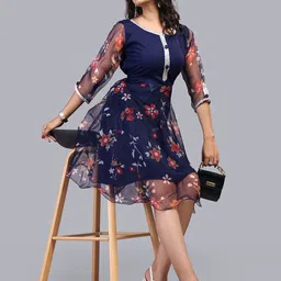 FULPARI Women Round Neck Tulle Fit and Flare Dress-image-11