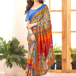 Mitera Kalamkari Pure Cotton Ikat Saree-image-15