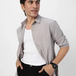 Urbano Fashion Men Spread Collar Textured Cotton Casual Shirt-picture-35