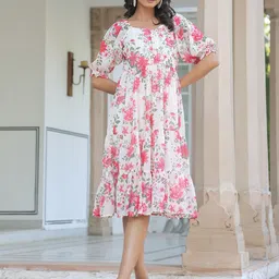 Janasya Floral Printed Tiered Ethnic Dress-image-93