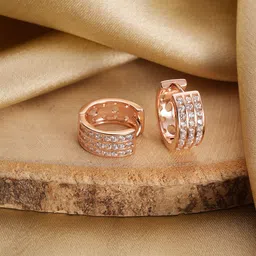Jazz and Sizzle Rose Gold-Plated American Diamond Studded Circular Shaped Hoop Earrings-75