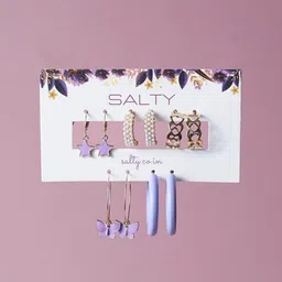 SALTY Set Of 14 Gold-Plated Stone-Studded & Beaded Hoop & Stud Earrings-picture-43