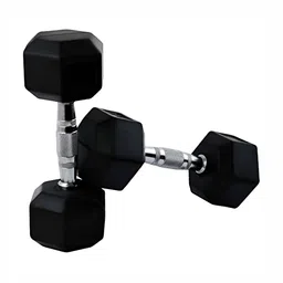 HackerX 2 Pieces Hexagonal Rubber Coated Fixed Weight Dumbbells - 5 kg Each image 2