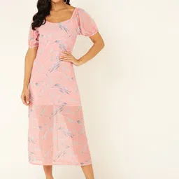 DODO & MOA Floral Print Georgette A-Line Midi Dress-image-35