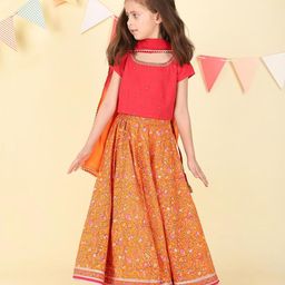Fabindia Girls Printed Ready to Wear Lehenga & Blouse With Dupatta-image-38