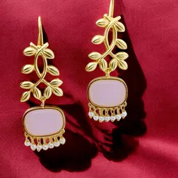 TISHUL JEWELS Gold-Plated Stones Studded & Beaded Floral Shaped Enamelled Drop Earrings-28