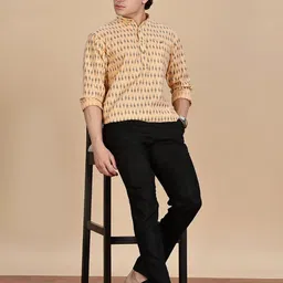 Anouk Geometric Printed Band Collar Cotton Short Kurta-image-77
