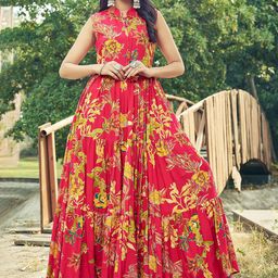 Chandbaali Floral Printed Fit & Flare Maxi Gown Dress-image-41