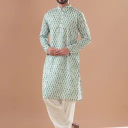 sven suits Men Geometric Printed Haldi Kurta with Patiala-image-8