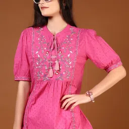 V-Mart Floral Embroidered Thread Work Pure Cotton Thread Work Kurti-picture-13