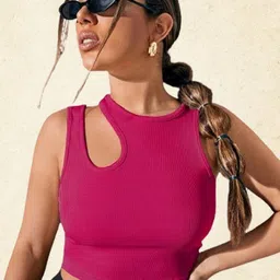 SSTAIR Ribbed Cut Out Detail Crop Top-picture-5