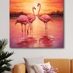 Aura Pink & Yellow Birds Printed Canvas Wall Art-image-94