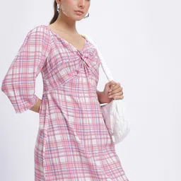 glitchez Smocked Checked Twisted Mini A-Line Dress-picture-24