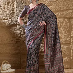 Anouk Ethnic Motifs Silk Blend Block Print Saree-5