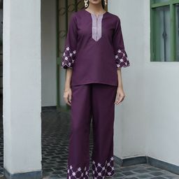 Moda Rapido Embroidered Round Neck Top With Trousers Co-Ords-picture-32