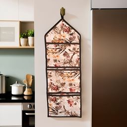 Aura Cream-Coloured & Brown Floral Printed 3 Pocket Wall Hanging Organizer-31