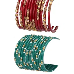 Somil Stylish Glass Bangle/Kada,Combo Of 2 Set, Each Set In 12 Bangles, Red & Radium image 4