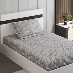 Home Centre Oxford Grey & Off White Printed Cotton 144 TC Single Bedsheet Set-2.28mx1.52m-image-92