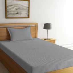 Aura Grey Striped Printed 350 TC Single Bedsheet Set 2.15 m x 1.50 m-image-67