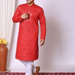 AHLAN APPARELS Ethnic Motifs Embroidered Sequinned Kurta With Pyjamas-picture-55