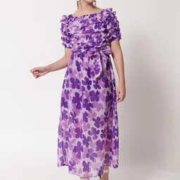 Funday Fashion Women 1 Floral PrintCalf Length Fit & Flare Midi Dress-image-1