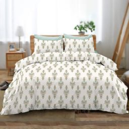 VINTANA Green Floral 160 TC Queen Bedsheet with 2 Pillow Covers-image-91