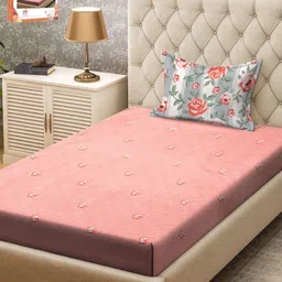 Myntra Elegant Homes Pink Floral Printed 300 TC Single Bedsheet with 1 Pillow Cover-picture-17