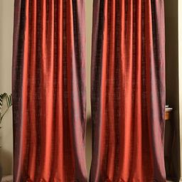 Peepul Tree Red & Brown Set of 2 Floral Sheer Door Curtain-63