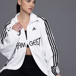 ADIDAS 3 Stripes Typography Print Stand Collar Raglan Detachable Sleeves Oversized Jacket-picture-2