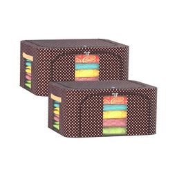 Aura Brown & White 2 Pieces Printed Cloth Storage Box-11