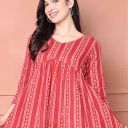 KALINI Striped Ethnic Cotton Peplum Top-image-43