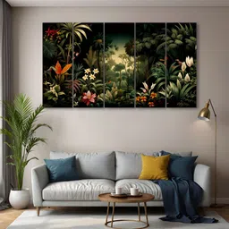 The Castle Decor Green & Black 5 Pieces Floral Printed Wall Art-image-15