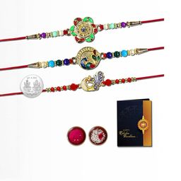 Rakhi Combo for Brother with Rakhi , Roli Chawal, Coin & Greeting Card-18