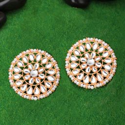 Peora Rose Gold-Plated Kundan Studded & Beaded Circular Shaped Studs-1