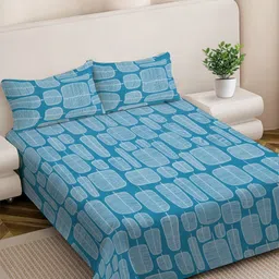 FABINALIV Blue & White Geometric 300 TC King Bedsheet with 2 Pillow Covers-picture-46
