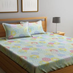 Myntra Elegant Homes Green & Blue Printed Fitted 300 TC King Bedsheet Set-2.50 m x 2.20 m-14