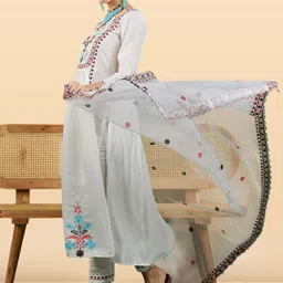 Anouk Rustic Women Floral Embroidered Regular Sequinned Kurta with Trousers & With Dupatta image 2