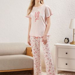 Trendyol Women Printed Pure Cotton Night suit-picture-3