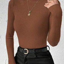 ZEROZABAR Women High Neck Ribbed Woollen Top-picture-45