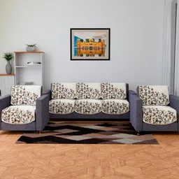 RUBOXA Cream-Coloured & Black Printed Velvet Sofa Cover-image-72