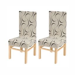 Yellow Weaves 2-Pcs Beige & Black Printed Stretchable Chair Covers-18