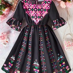 Miss & Chief Girls Floral Printed Fit & Flare Maxi Dress-image-43